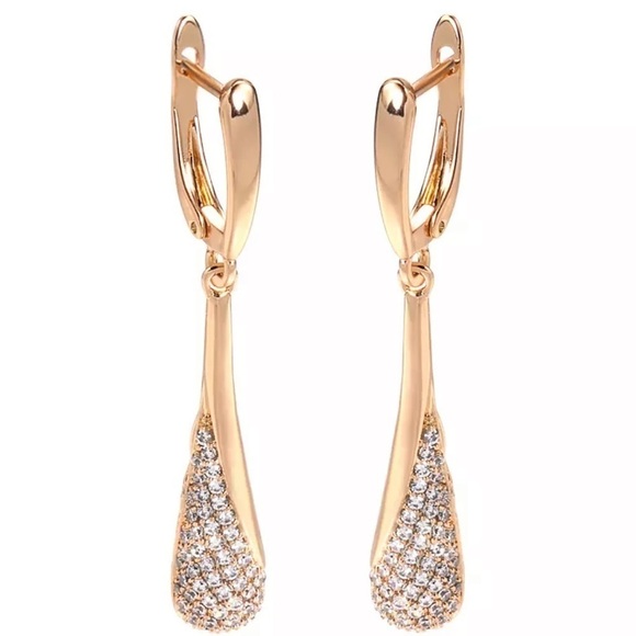 Rose Gold Plated Shining Drop Tassel Dangle Earrings Twinkle Zircon - Picture 1 of 8